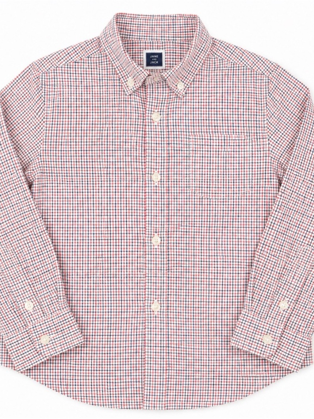 Janie & Jack Boys Tattersall Micro Plaid Button Down Shirt Orange Navy White